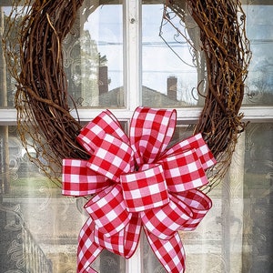 Red and White Buffalo Plaid Wreath Bow Farmhouse Wreath Bow for Valentines Day image 5