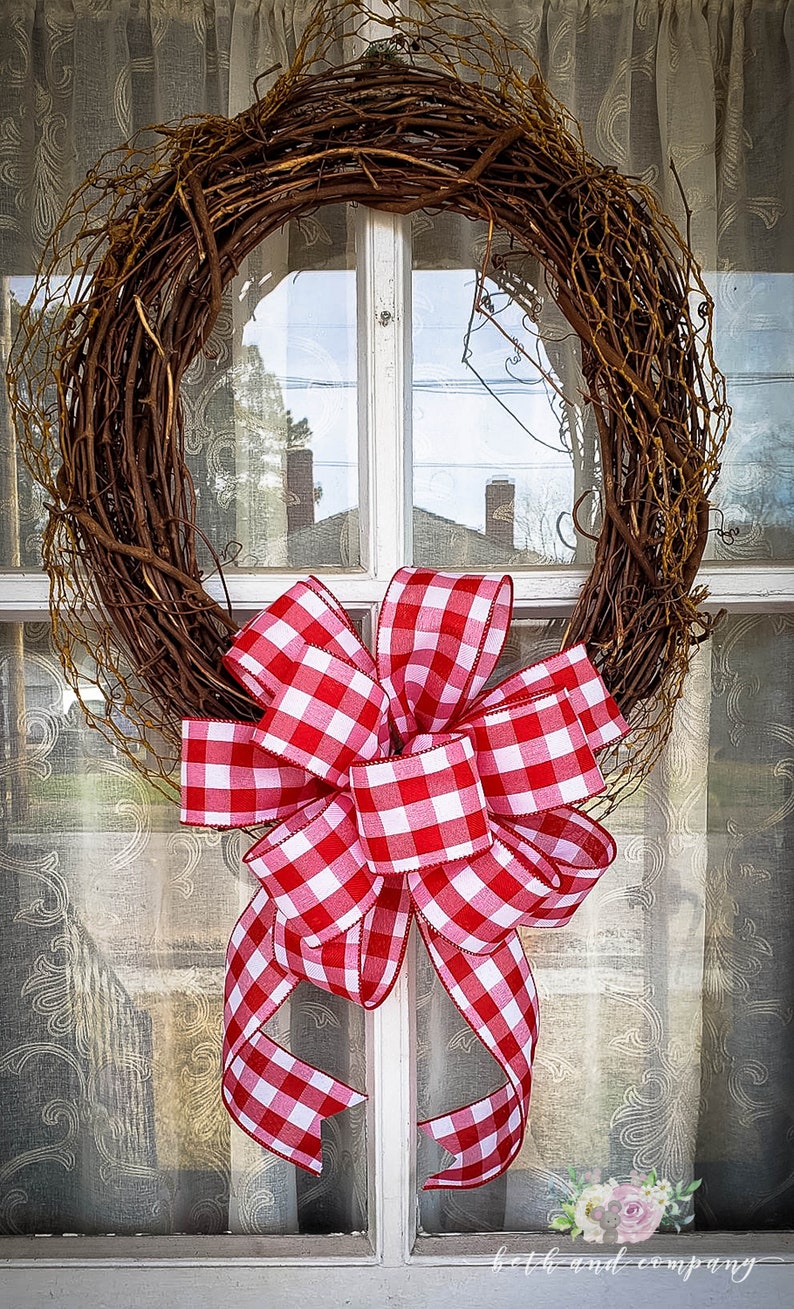 Red and White Buffalo Plaid Wreath Bow Farmhouse Wreath Bow for Valentines Day image 5