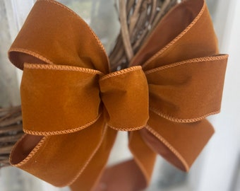 Fall Brown bow for Front Door Decor Old Gold Velvet Bow