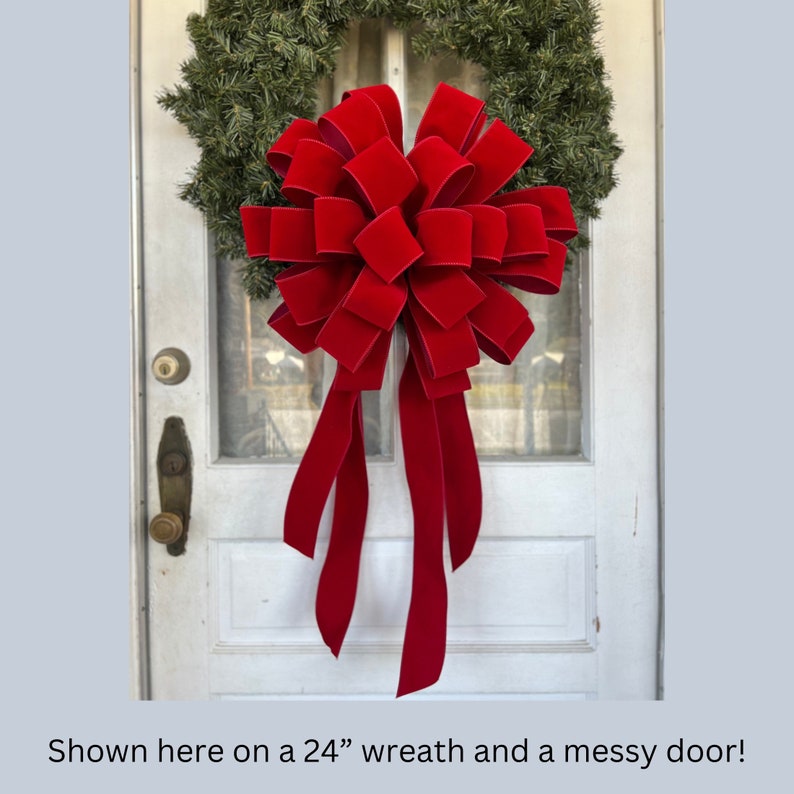 Giant Christmas Bow 18 Inch Red Velvet Outdoor Bow for 36 to 60 Inch Wreath Bow Only image 3