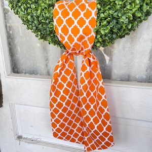 Orange Wreath Sash Orange & White Quatrefoil Wreath Decor Front Door Decor Wreath Sash Handmade Fabric Sash Team Decoration