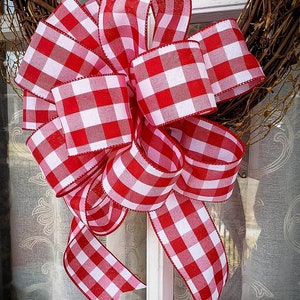 Red and White Buffalo Plaid Wreath Bow Farmhouse Wreath Bow for Valentines Day image 7
