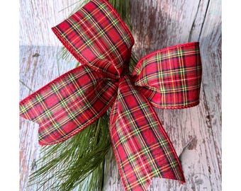 Lazos clásicos rojos a cuadros escoceses para el árbol, adorno para la punta del árbol inspirado en el estilo Ralph Lauren. Decoración navideña con lazo de farol estilo cabaña acogedor. Lazo para envolver regalos.