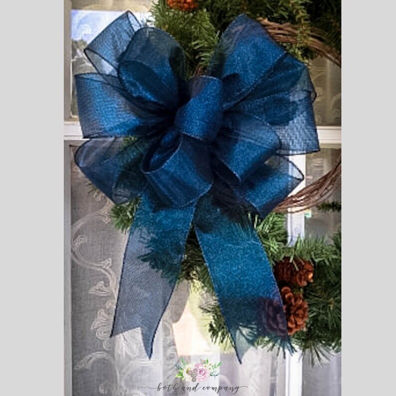 Blue Christmas Wreath Bow For Front Door Navy Blue Christmas Etsy