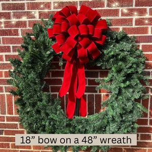 Extra Large Christmas Bow 18 Inch 20 Inch Red Velvet Outdoor Bow for 36 to 60 Inch Red Christmas Wreath Bow Giant Wreath Bows