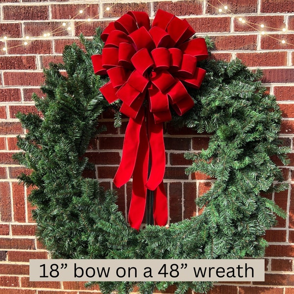 Giant Christmas Bow 18 Inch Red Velvet Outdoor Bow for 36 to 60 Inch Wreath Bow Only