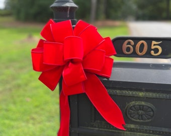 Weatherproof Red Velvet Christmas Bow, 2.5" Wired Ribbon