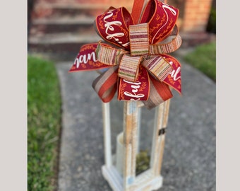 Fall Porch Decoration Thankful Glitter Lantern Bow or Wreath Bow Front Porch Decor