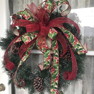 Red Berries and Greenery Christmas Bow, Farmhouse Berry Wreath Bow - Etsy