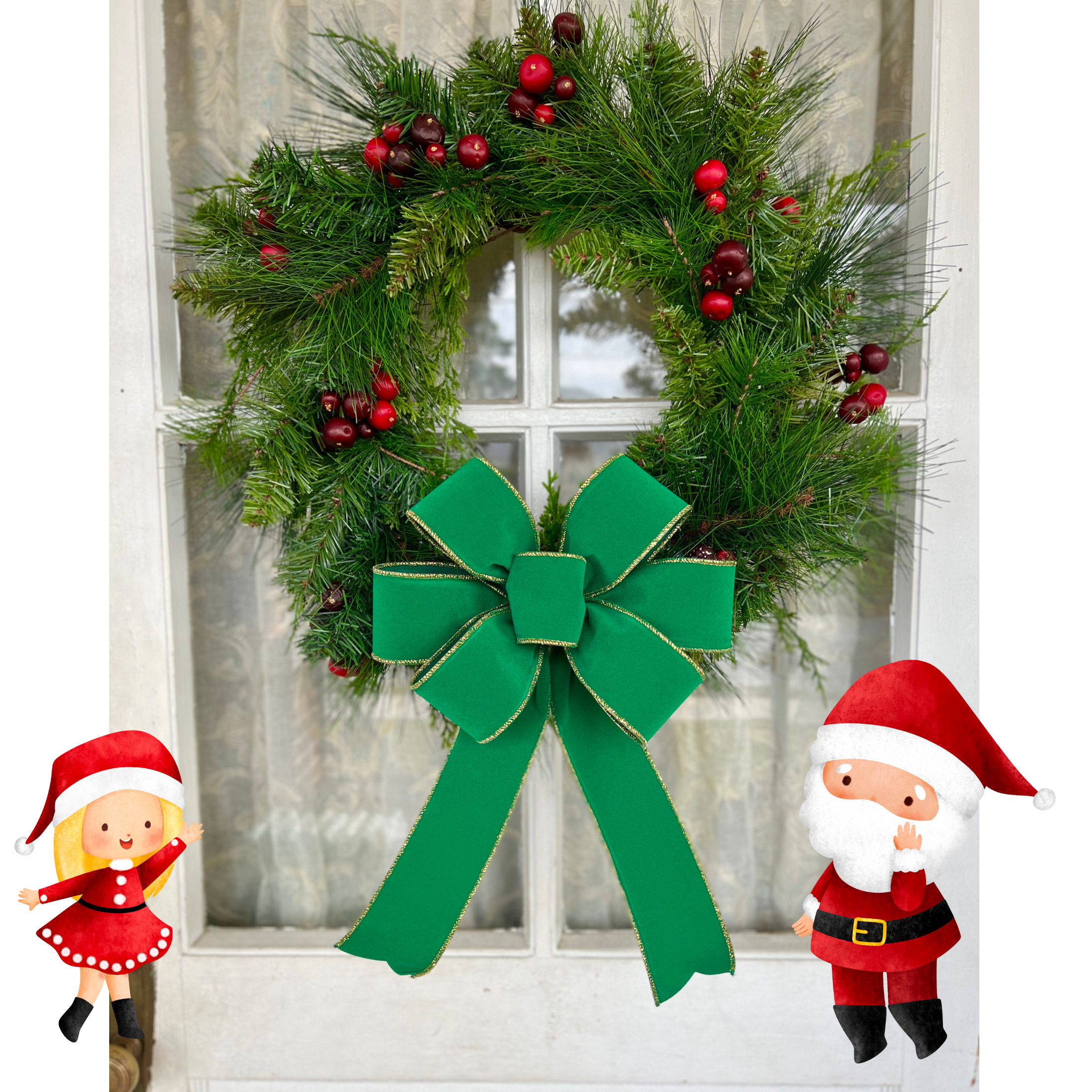 4 Nœuds De Noël En Velours Rouge - 90x45cm - Décoration Porte, Cheminée, Arbre De Noël - Festif Et Réutilisable - 11