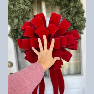 Giant Christmas Bow 18 Inch Red Velvet Outdoor Bow for 36 to 60 Inch Wreath Bow Only image 5