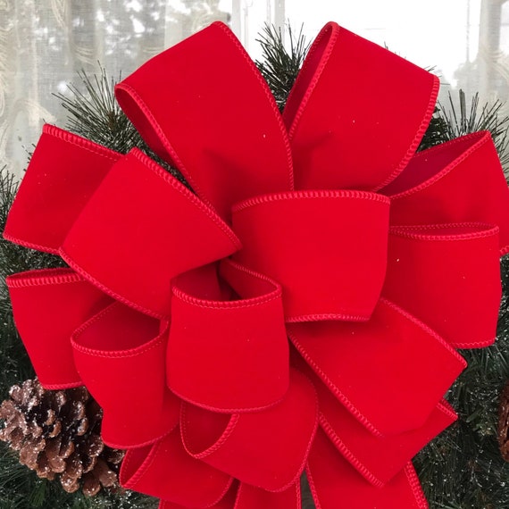 Dark Red Velvet Wired Christmas Wreath Bow - Holiday - Scarlet