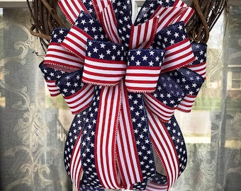 American Flag Wreath Bow: Fourth of July Decor - 12” or 14” width bows