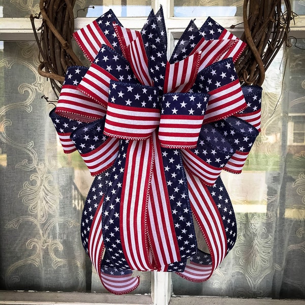 Traditional American Flag Wreath Bow ONLY Home Decor Fourth of July Bow  Eagle Scout Decor Memorial Day Bow Only