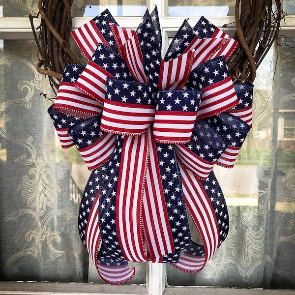 American Flag Wreath Bow: Fourth of July Decor - 12” or 14” width bows