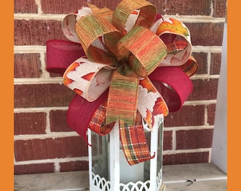 Fall Plaid Leaf Wired Ribbon Bow, Autumn Decor