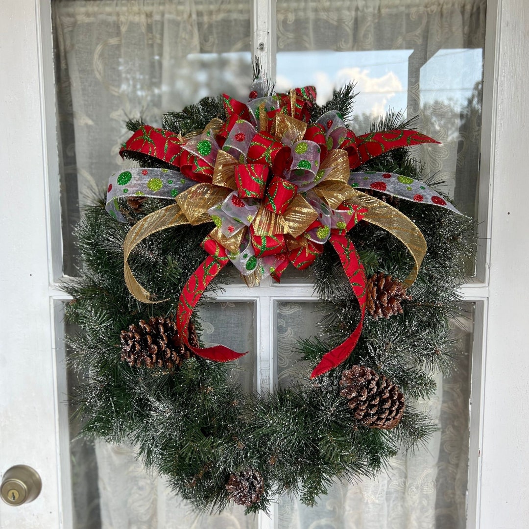 Funky Festive Red Green Gold and Silver Christmas Wreath Bow - Etsy