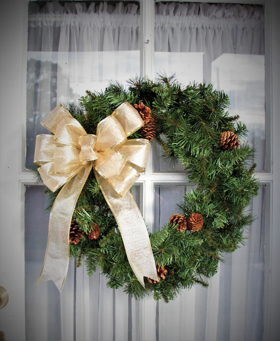 Gold Christmas Wreath Bow for Front Door Christmas Wreath Etsy
