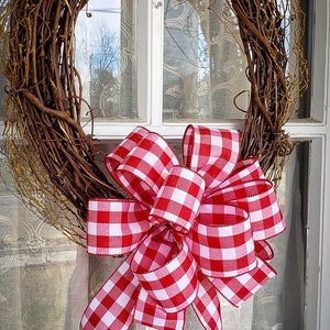 Red and White Buffalo Plaid Wreath Bow Farmhouse Wreath Bow for Valentines Day image 6