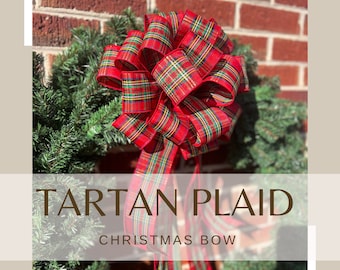 Tartan Plaid Bow Traditional Christmas Plaid Tree Topper or Wreath Bow