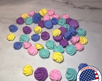 Mini Royal Icing Rosettes Edible Sugar Flowers for Cookie and Cake Decorating Pink Teal Purple Yellow Rosettes Icing Flowers