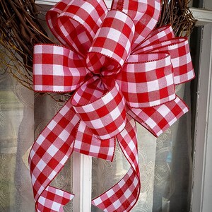 Red and White Buffalo Plaid Wreath Bow Farmhouse Wreath Bow for Valentines Day image 2