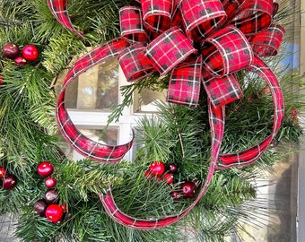 クリスマス リボン サンタ テーマ 赤 黒 白 チェック柄 ワイヤー