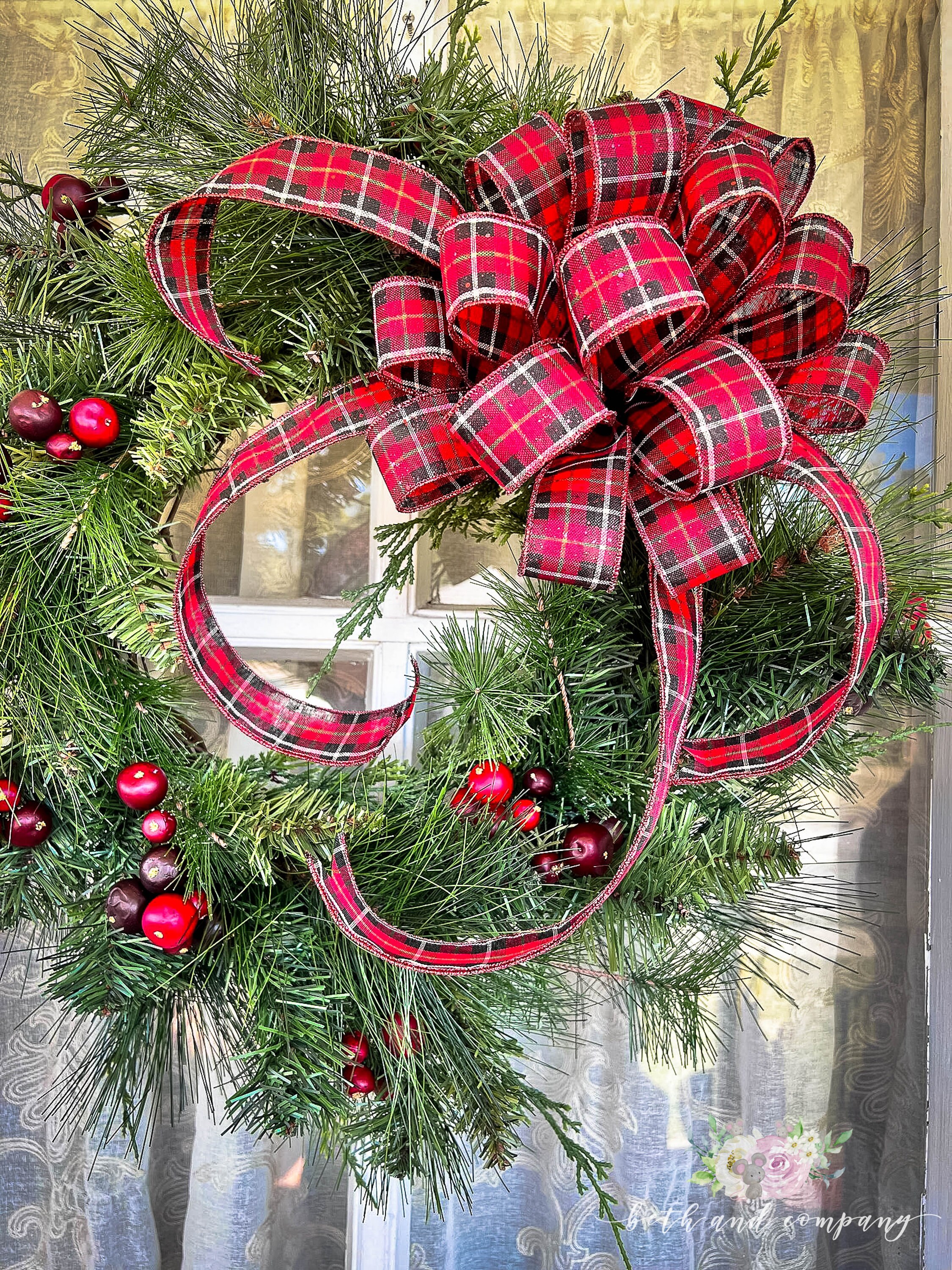 クリスマス リボン サンタ テーマ 赤 黒 白 チェック柄 ワイヤー