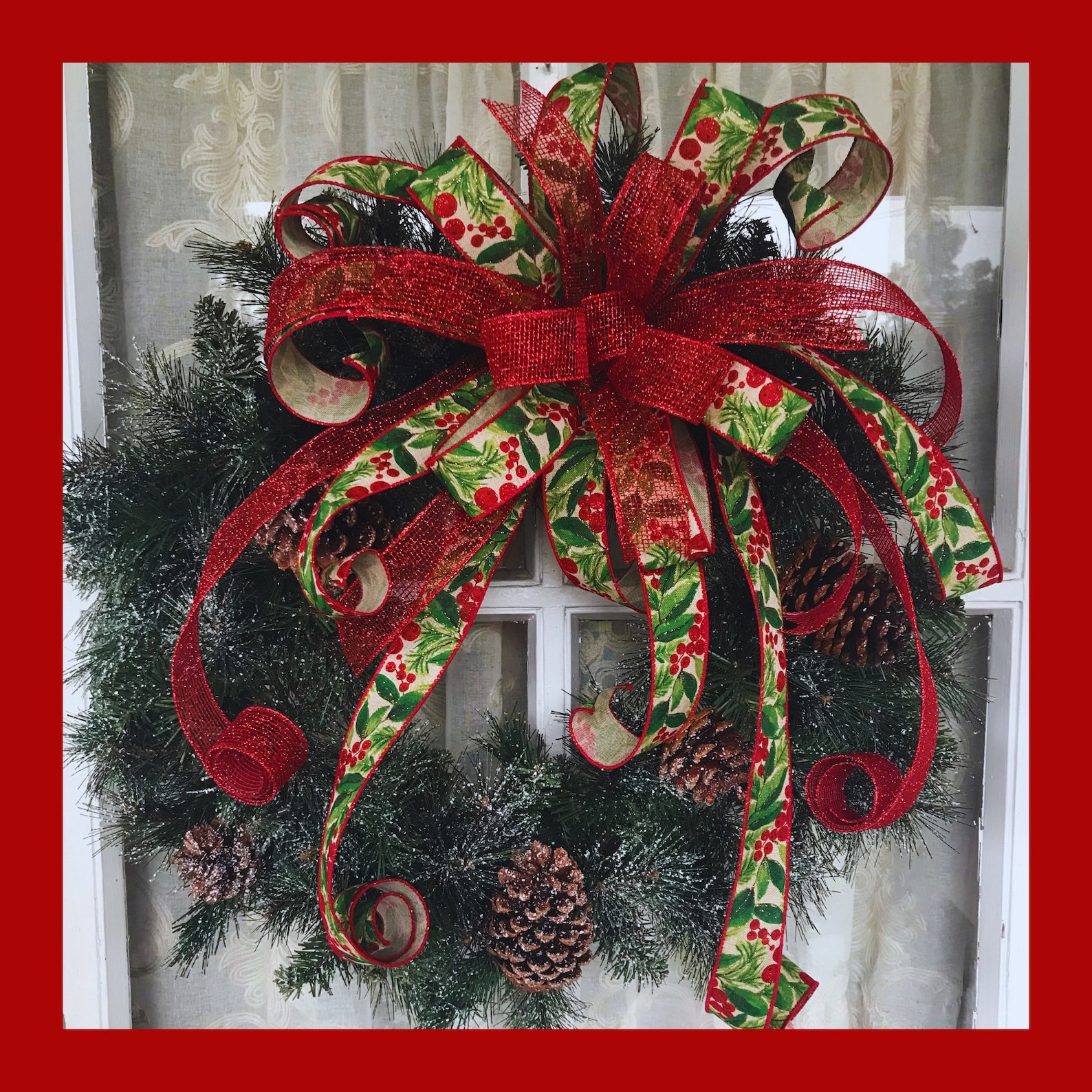 Red Berries and Greenery Christmas Bow, Farmhouse Berry Wreath Bow - Etsy