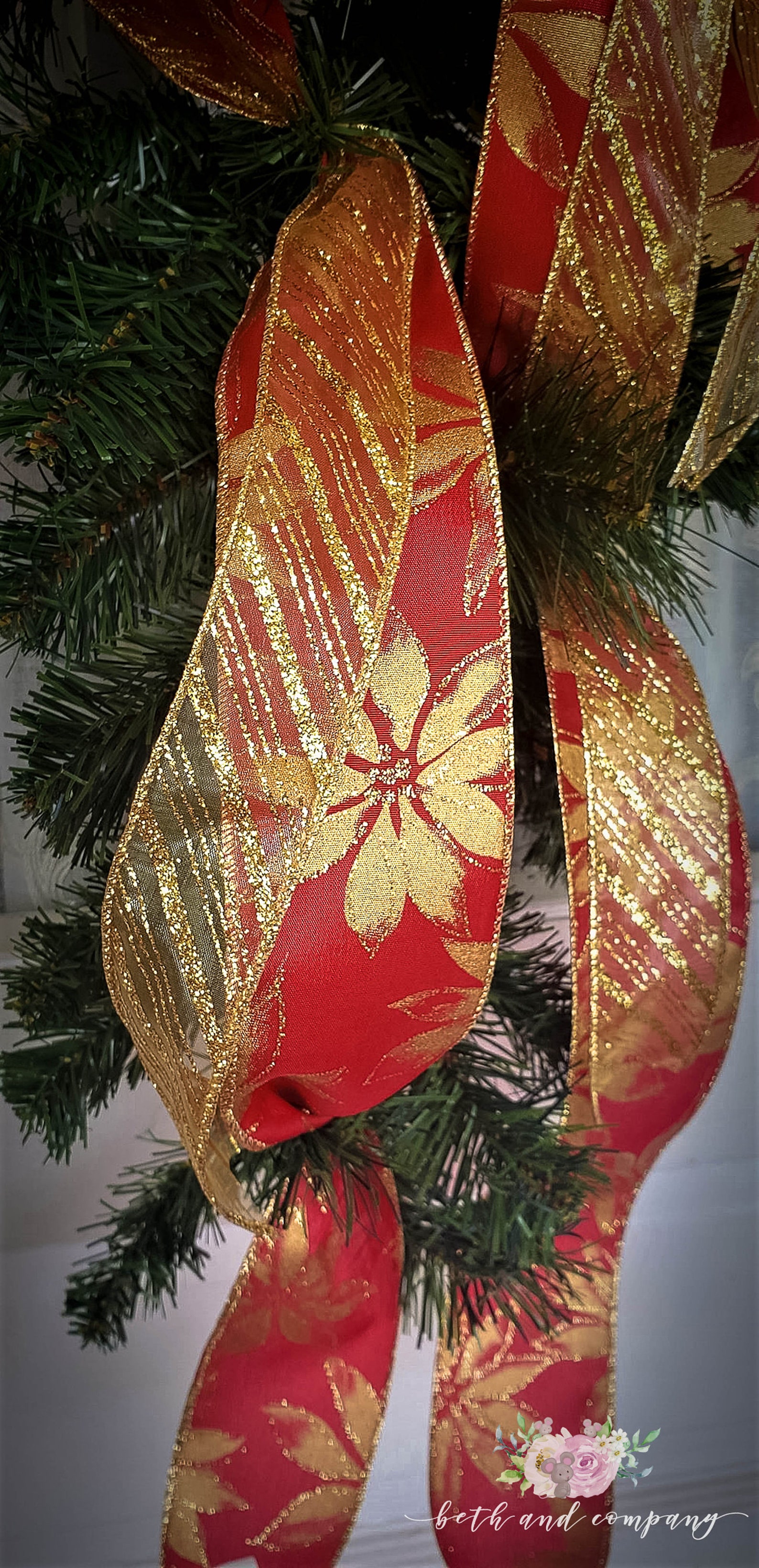 Gold Poinsettia and Red Swag Bow Elegant Christmas Swag Bow Etsy