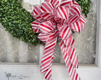 Peppermint Christmas Bow Candy Cane Stripe Christmas Wreath Bow Christmas wreath bow for front door Sheer Christmas Wreath Lantern Bow