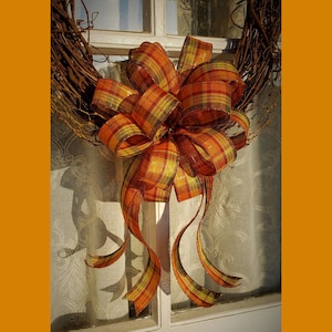 Metallic Fall Plaid Wreath Bow Fall Decorations for Front Door Thanksgiving Decor