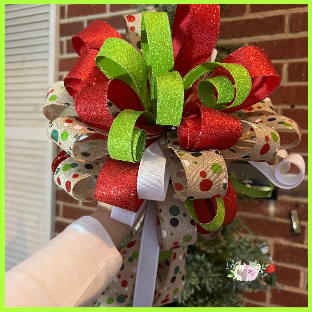 Whimsical Christmas Tree Topper 12in Round Bow Green Monster Unique ...