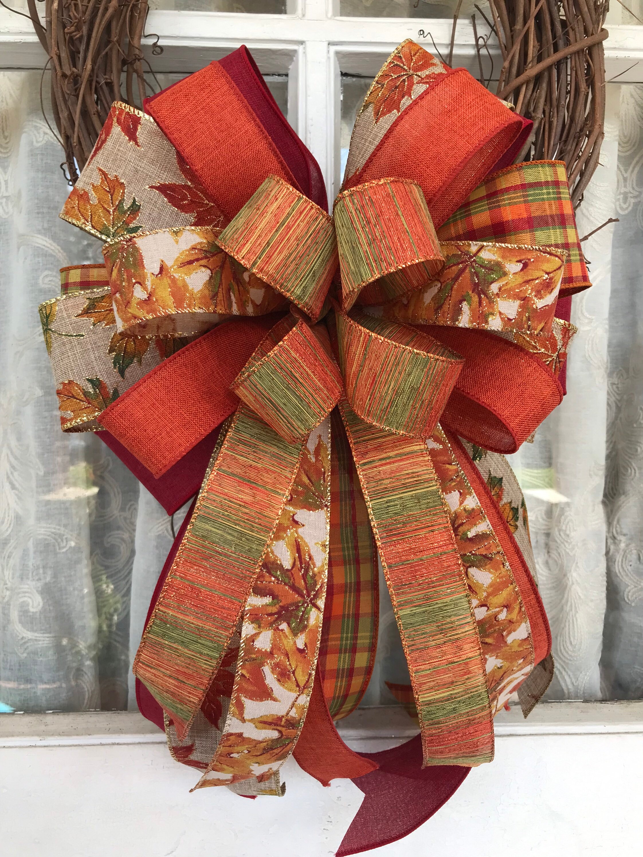 Fall Wreath Bow Fall Mixed Ribbon Bow Fall Wedding Decor Etsy