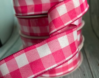 1.5 Inch Hot Pink Buffalo Plaid Wired Ribbon 50 Yard Roll