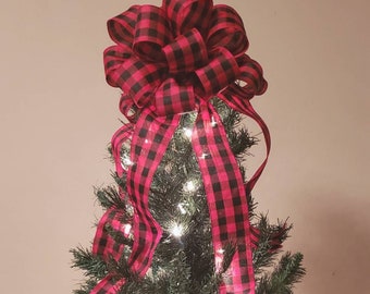 Tree Topper / Christmas Red and Black Buffalo Plaid Tree Topper / White and Black, Red and White /  Farmhouse ChrisTmas Tree Topper
