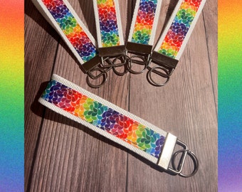 Rainbow Key Fob Wristlet Cotton Webbing Key Chain with Split Ring  Handmade Wristlet FREE Shipping