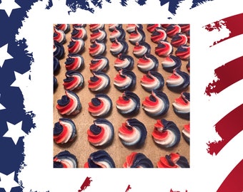 July 4th Edible Sugar Flowers Patriotic Rosettes  Royal Icing Flowers for Fourth of July Edible Cake Decorations