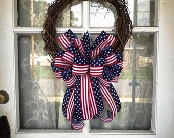 Traditional American Flag Wreath Bow Home Decor Fourth of July Bow  Eagle Scout Decor Memorial Day