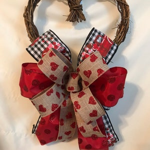 Valentine's Day Heart Wreath, Valentines Heart Shaped Wreath, Valentines Day Decor for front door, Mixed Ribbon wreath, front door decor