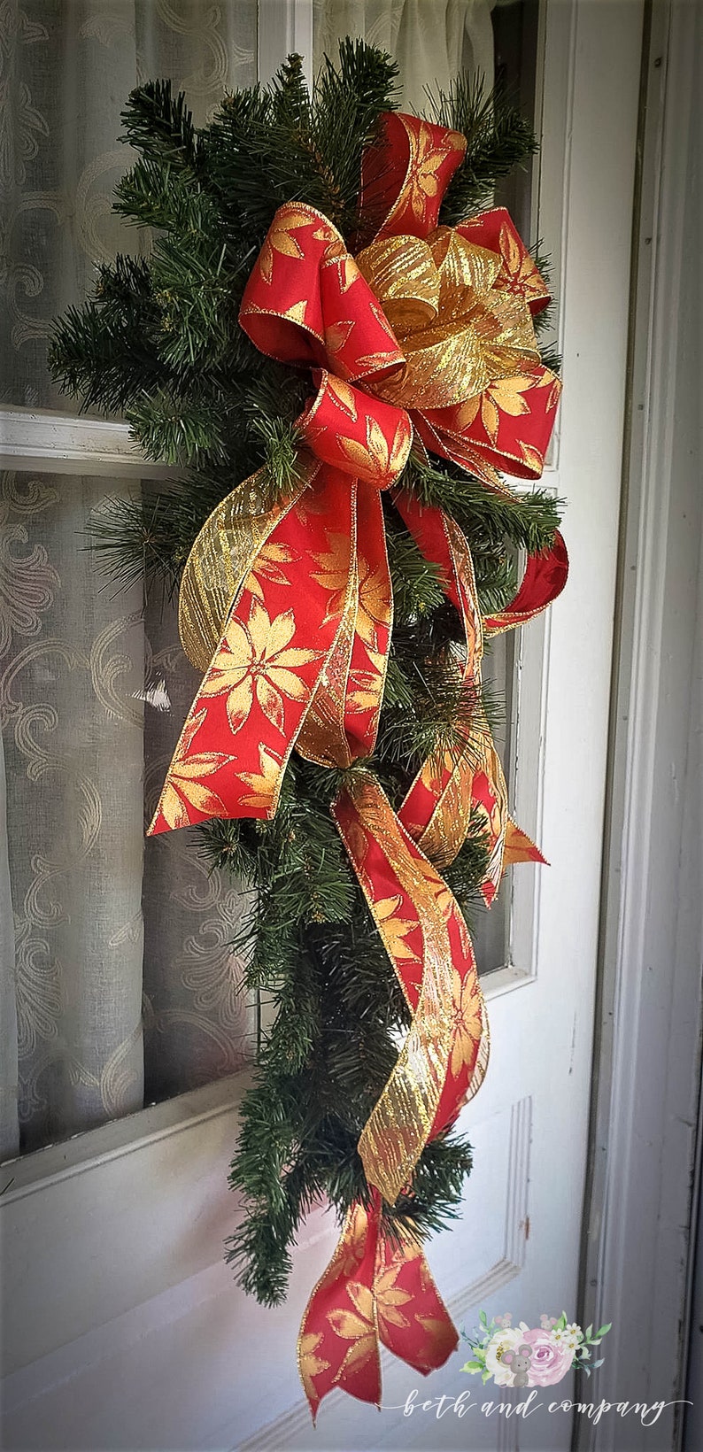 Gold Poinsettia and Red Swag Bow Elegant Christmas Swag Bow Etsy