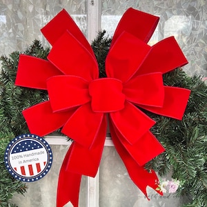Large Christmas Bow 15 Inch Red Velvet Outdoor Bow for 36 to 60 Inch Red Christmas Wreath Bow Giant Wreath Bows