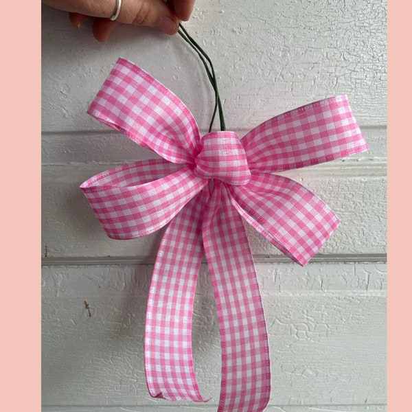 Easter Basket Bow, Spring Wreath Bow, Easter Bow for Front Door, Easter Decorations, Wired Gingham