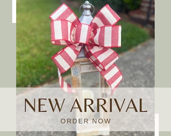 Christmas Bow Red and White Bow for Front Door or Lantern