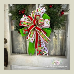 Green Monster Christmas Bow | Red Lime Green and White Bow