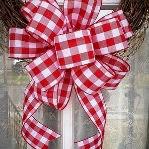 Red and White Buffalo Plaid Wreath Bow Farmhouse Wreath Bow for Valentines Day image 3