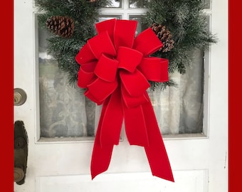 OUTDOOR/INDOOR Red Velvet Christmas wreath bow, Weatherproof Christmas Bow, 2.5" width wired red velvet, FREE shipping