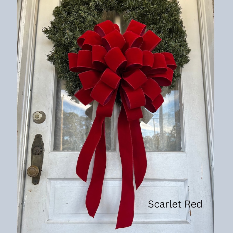 Giant Christmas Bow 18 Inch Red Velvet Outdoor Bow for 36 to 60 Inch Wreath Bow Only Scarlet Red