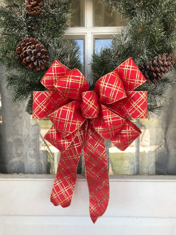 Grands nœuds de Noël pour couronnes, nœuds de vacances rouges en otif