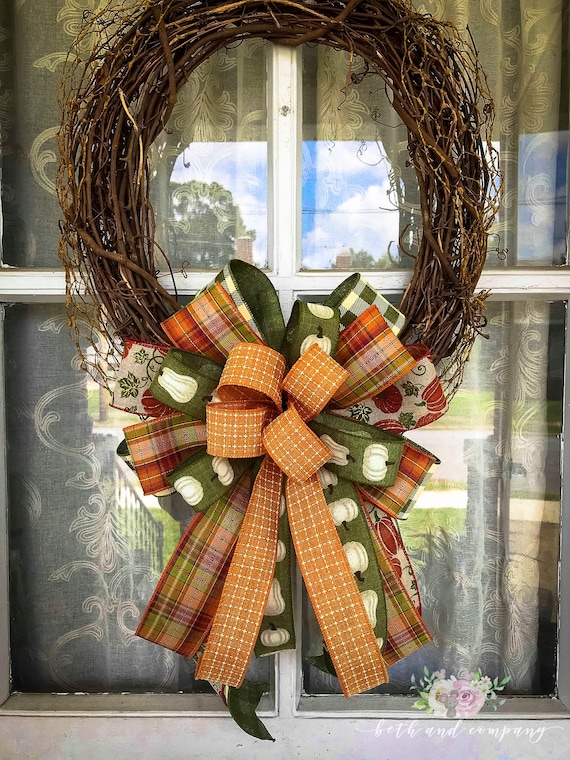Fall Pumpkin Wreath Bow, Farmhouse Autumn Decor